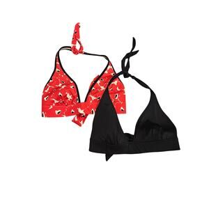 Victoria's Secret lot triangle tie neck bikini top red white black floral large